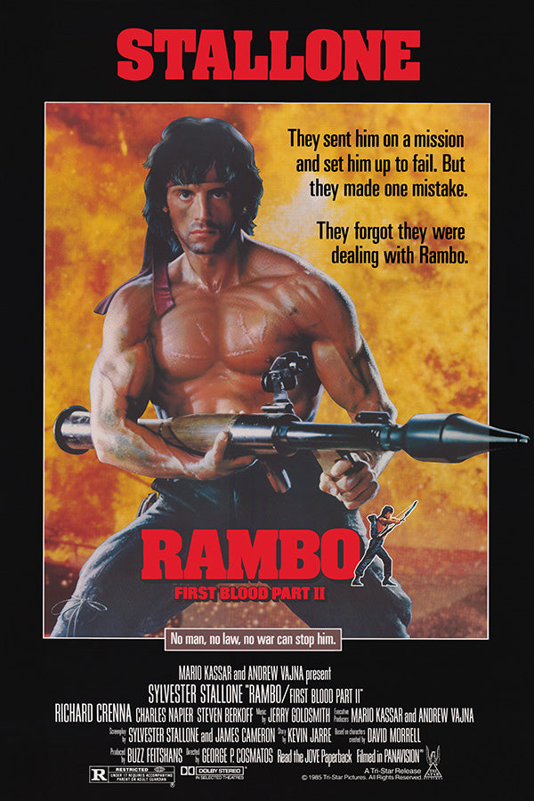 Rambo First Blood Part II DVD cover featuring Sylvester Stallone in action