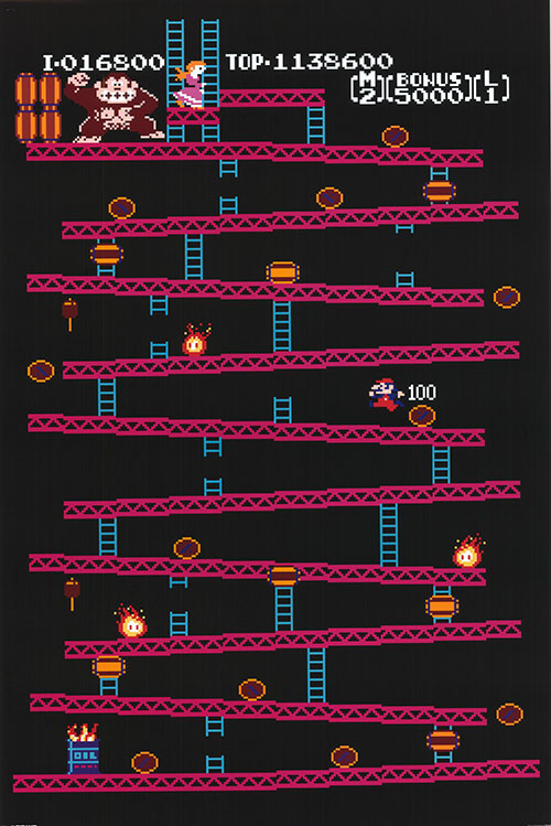 Close-up of Donkey Kong arcade game control panel with joystick and buttons