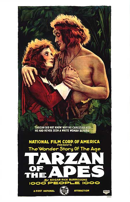 Cover of Tarzan of the Apes showcasing the jungle setting and Tarzan's iconic figure.