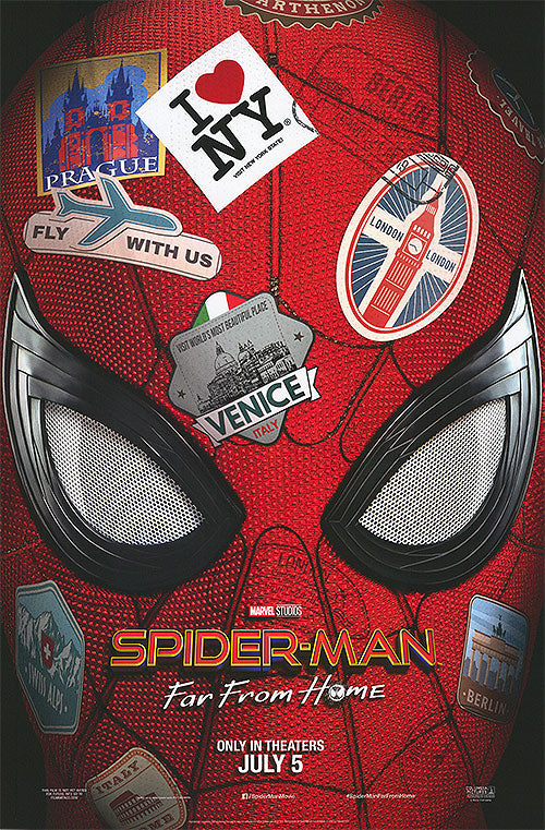 Spider-Man swinging through cityscape from Far From Home movie