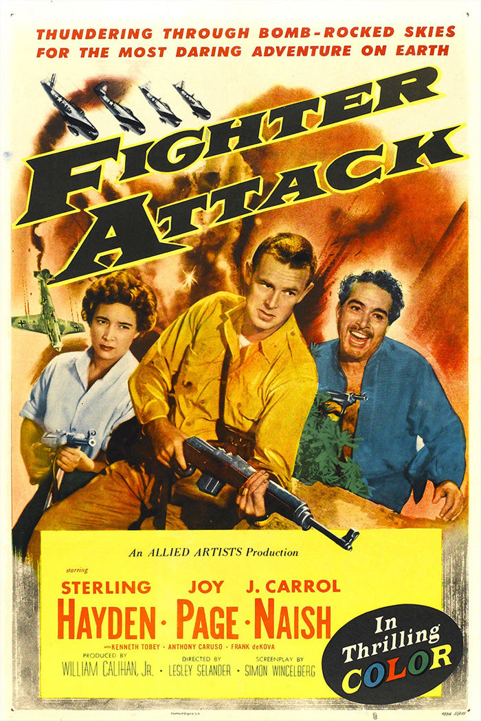 Side view of Fighter Attack giclee art print mounted in a modern living room