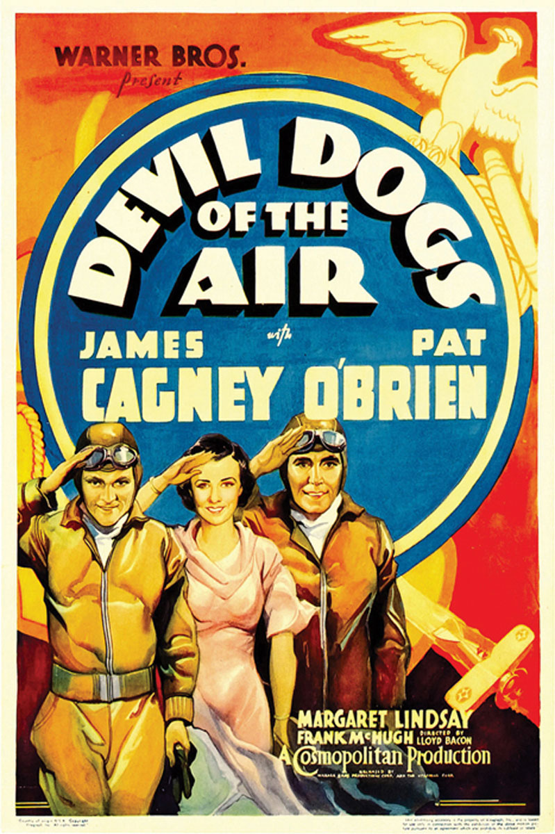 Framed giclee print of Devil Dogs of the Air movie poster, styled in classic aviation-themed room