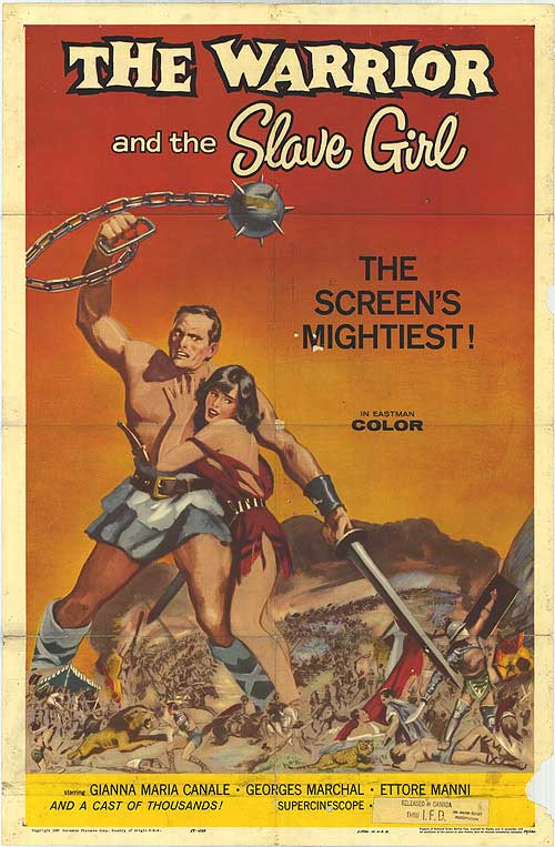 Close-up of warrior and slave girl torn art print for home decor