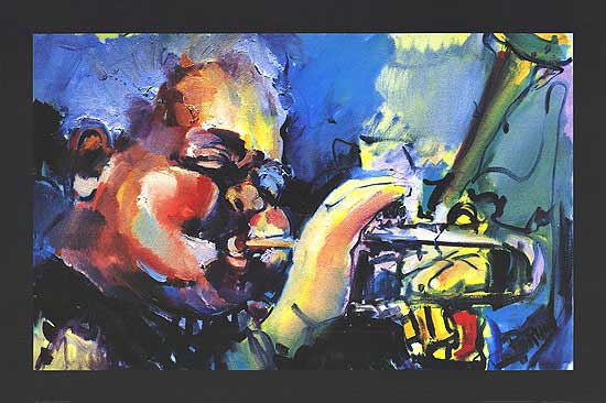 Dizzy Gillespie jazz art print showcasing vibrant colors and dynamic design