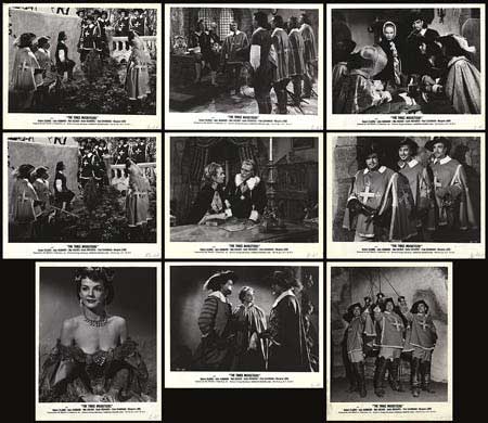 Front view of The Three Musketeers card game set displaying 9 unique collectible cards.