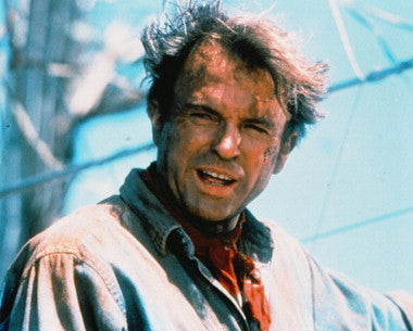 Close-up of Sam Neill signed memorabilia showcasing authenticity.