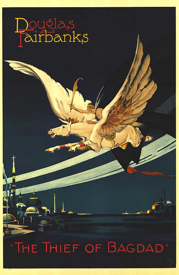 Thief of Bagdad lithograph showcasing rich colors and details in a classic frame.