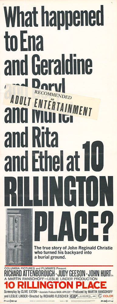 Close-up of Rillington Place decorative censor sticker on wall art