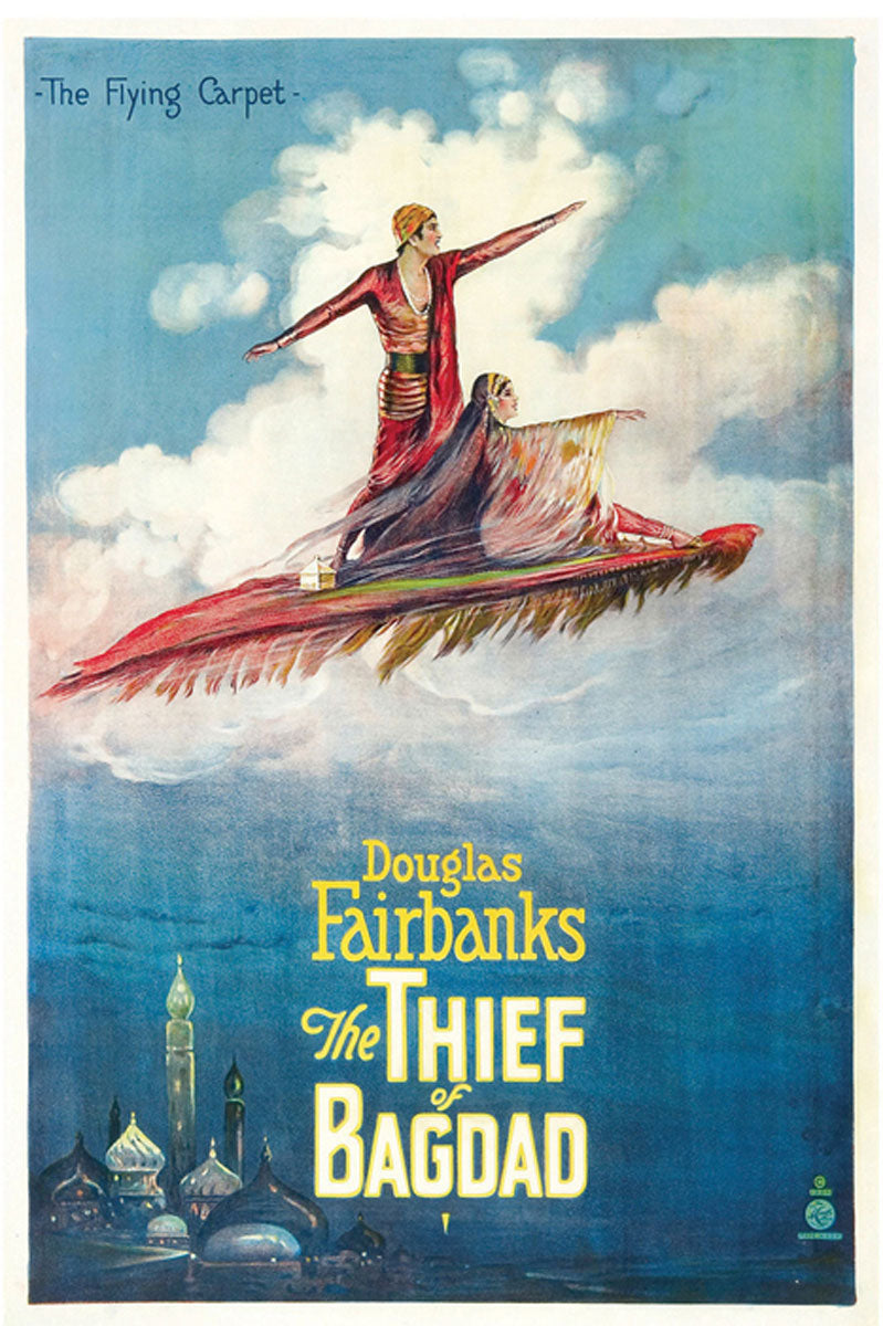 Framed Thief of Bagdad giclee print hanging in a vintage-themed living room