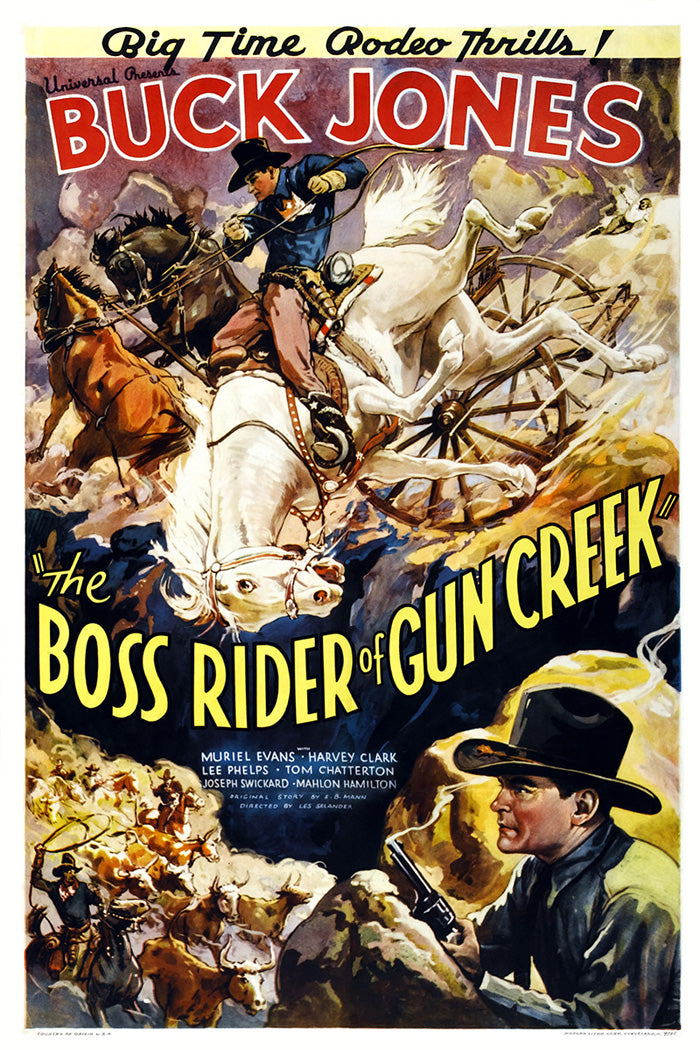 Gun Creek Boss Rider Giclee Art Print showcasing vibrant colors and details in a living room setting.