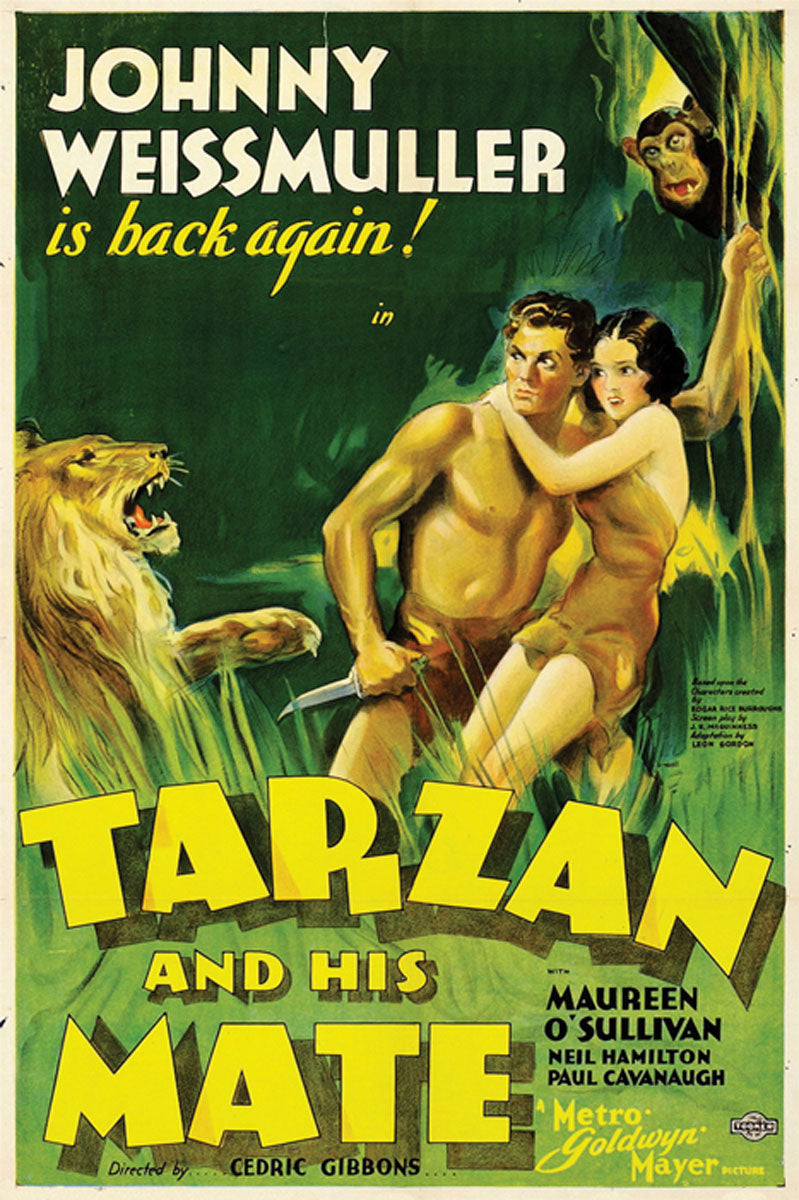 Framed giclee print of Tarzan and his mate in a jungle embrace – perfect wall art for themed interiors