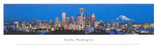Sunset over Seattle skyline showcasing popular hotels and downtown views
