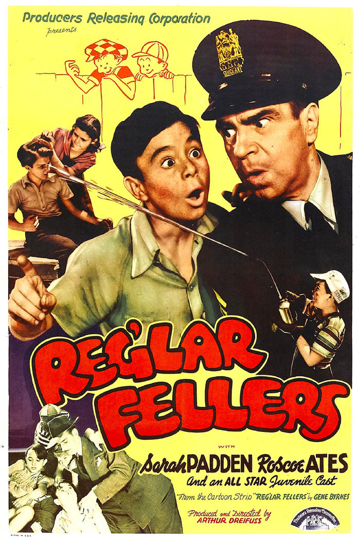 Reg'Lar Fellers giclee print showcasing vintage comic strip art in a cozy living room setting.