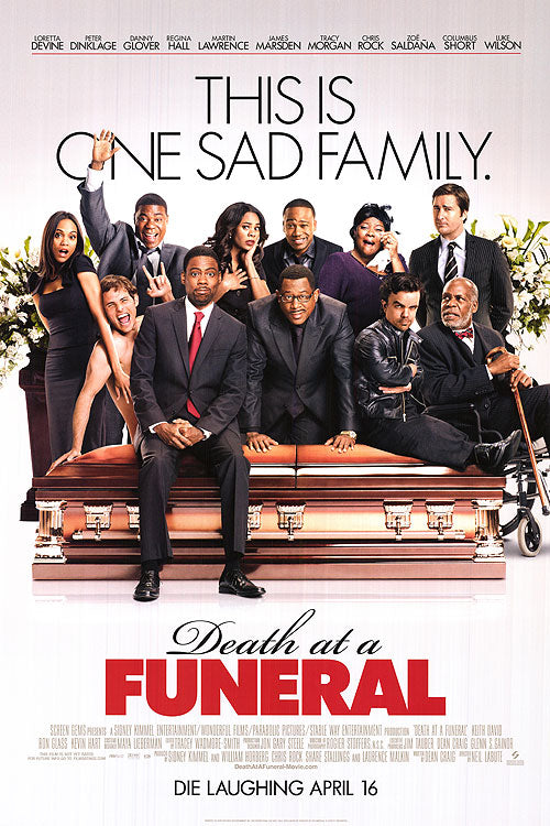 A scene from 'Death at a Funeral' highlighting the family's humorous interactions during a funeral.