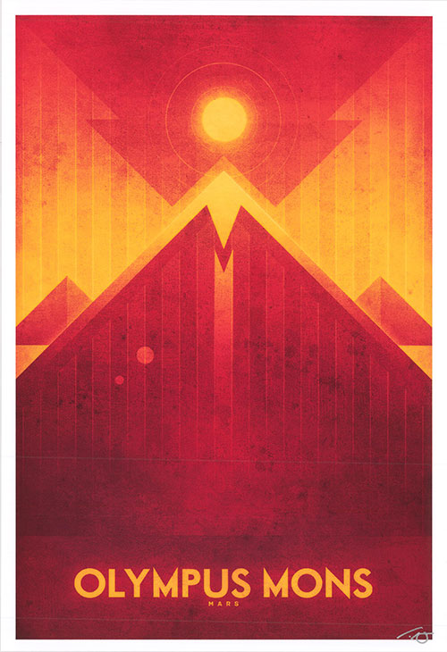 Close-up of Olympus Mons travel art print by Ron Guyatt, showcasing texture and signed detail
