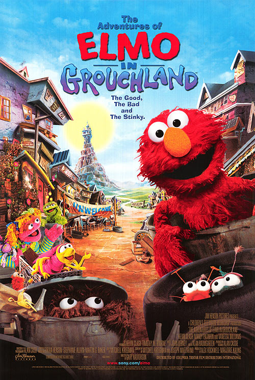 Elmo's Adventures in Grouchland DVD cover featuring Elmo and friends in a colorful scene.