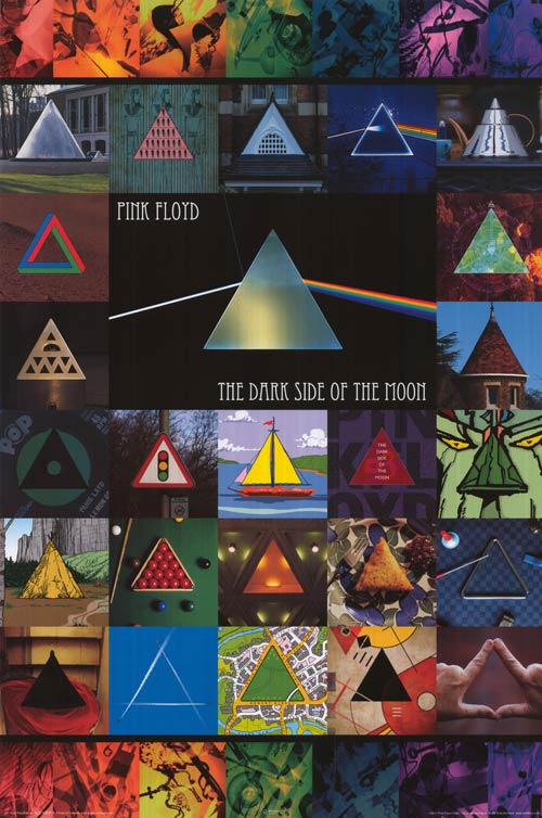 Close-up of Pink Floyd collage wall art showcasing vivid colors and iconic album covers