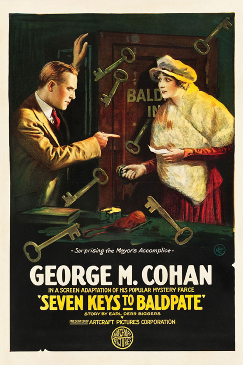A detailed view of the unique giclee print 'Seven Keys to Baldpate', perfect for wall decor in any modern living space.