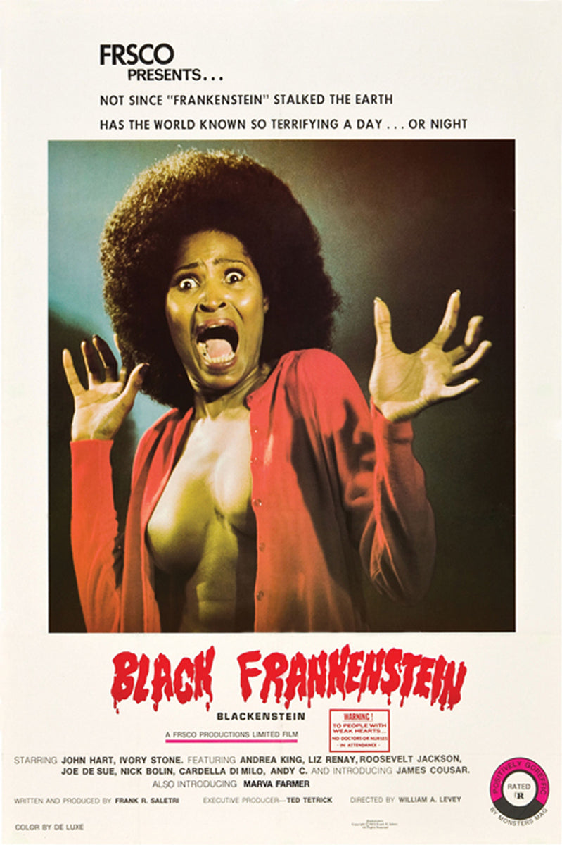 Black Frankenstein giclee print with vivid colors and fine detail, ideal for horror art enthusiasts.