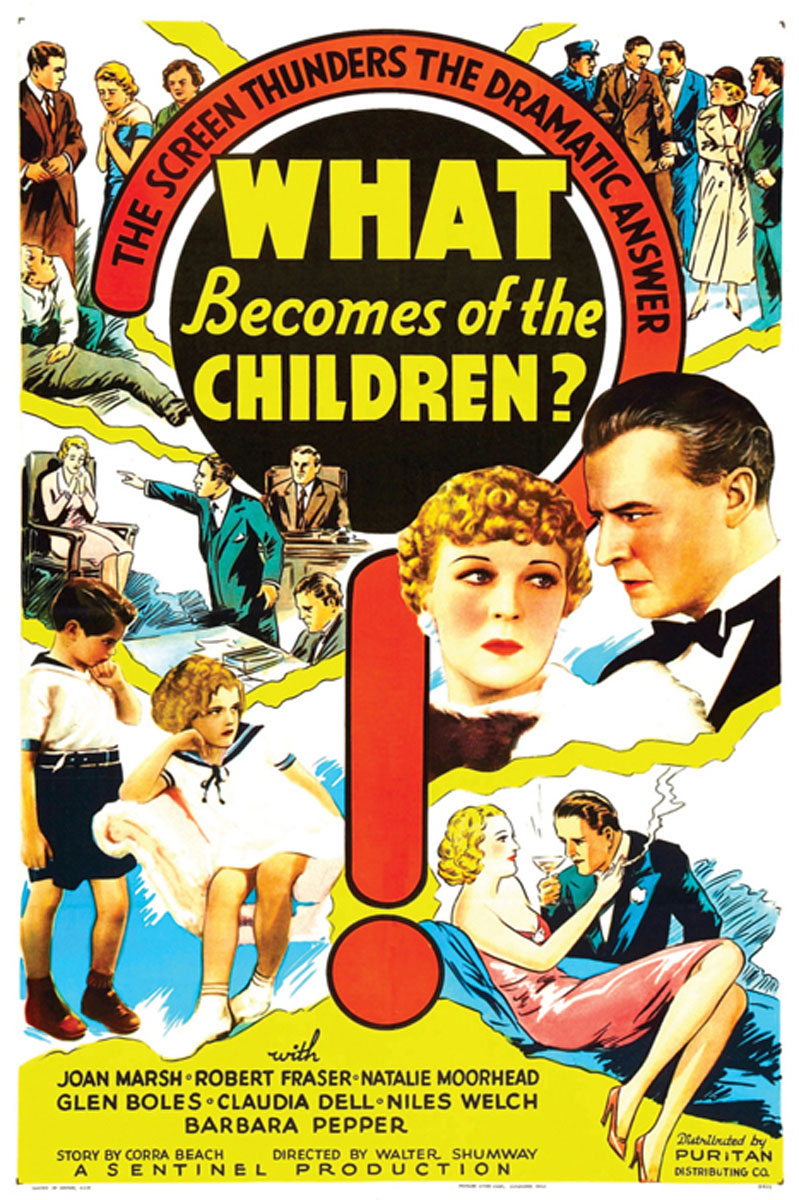 Vintage art print of 'What Happens to the Children' displayed in a living room setting.