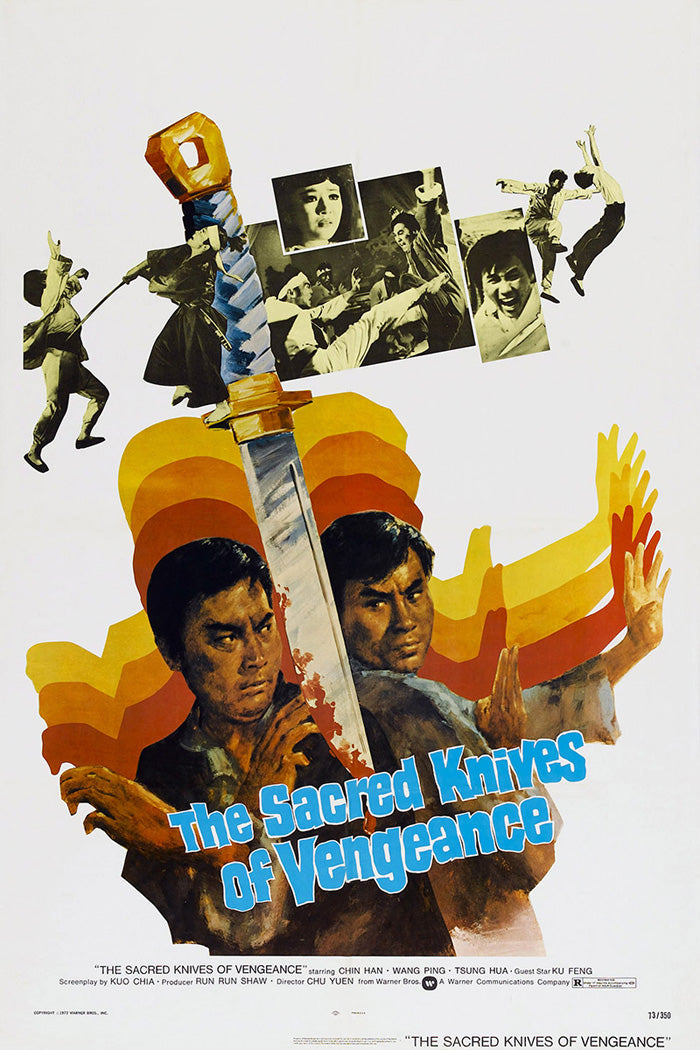 Close-up of sacred knives wall art with vibrant colors and detailed design