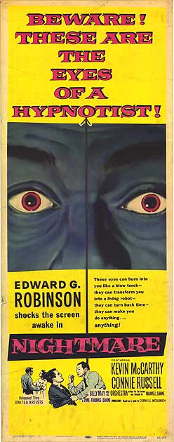 Cover of Nightmare (1956) showcasing eerie visuals of the classic horror film.