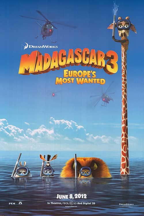 Madagascar 3: Europe's Most Wanted DVD cover showcasing the main characters in a colorful design.