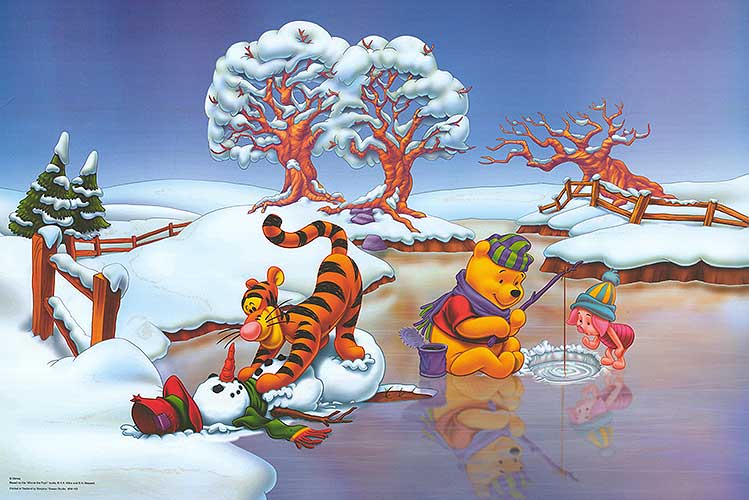 Winnie the Pooh ice fishing gear set with rod and bait, ideal for beginners.