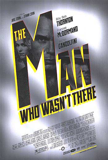 Close-up of the grey version Man Who Wasn't There movie poster, vintage style for collectors