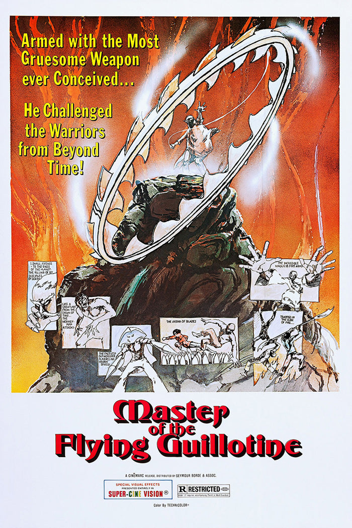 Master Of The Flying Guillotine art print displayed in a modern living room, enhancing the decor.