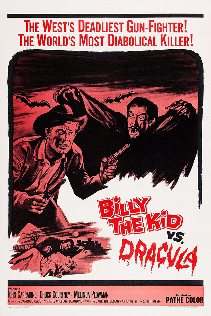 Close-up of the Billy The Kid vs. Dracula vintage giclee art print, highlighting intricate details.