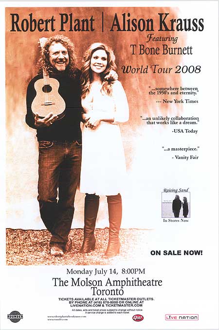 Robert Plant and Alison Krauss performing on stage during their music collaboration