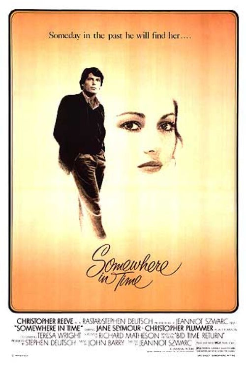 Somewhere In Time movie poster hanging in a cozy home decor setting, ideal for film fans.