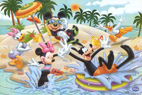Kids playing with Disney beach toys on sandy shore, colorful and fun