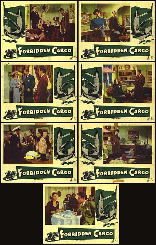 Forbidden Cargo card game set displayed on a wooden table with cards fanned out.