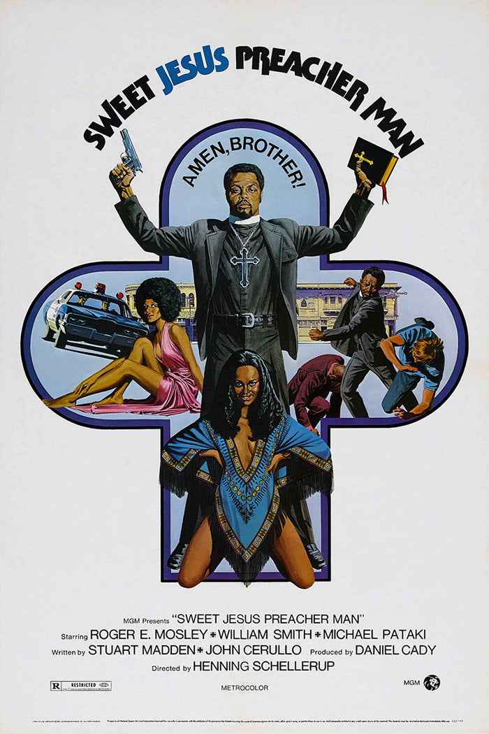 Front view of 'Sweet Jesus, Preacher Man' giclee wall art in a living room setting