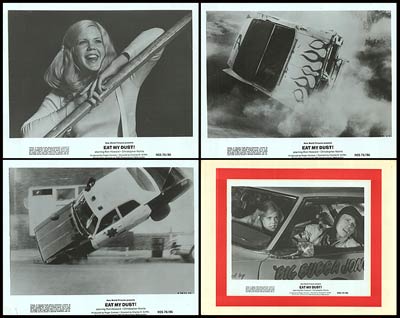 Front view of the Eat My Dust lobby card set, showcasing all four cards in a stylish arrangement.