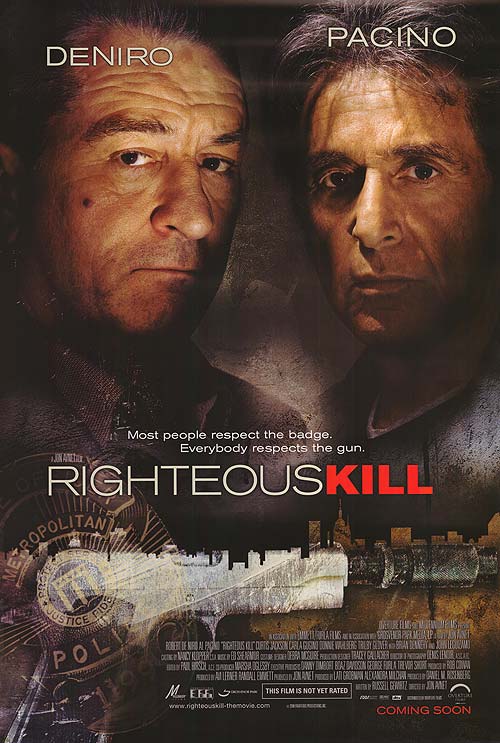 Righteous Kill movie poster showcasing intense action scenes.