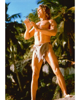 Miles O'Keeffe Tarzan poster showcasing action-packed scenes.