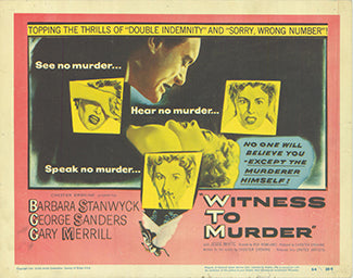 Cover art of Witness to Murder classic film noir DVD for sale featuring vintage noir styling