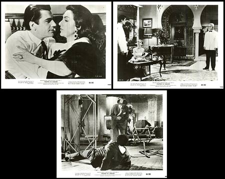 Close-up of vintage Trapped in Tangier lobby card, 1950s spy film memorabilia