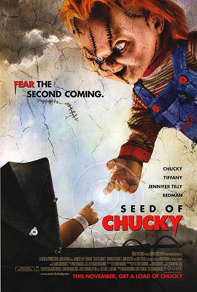 Chucky Seed of Chucky doll in a horror-themed display setting, highlighting its authentic design.