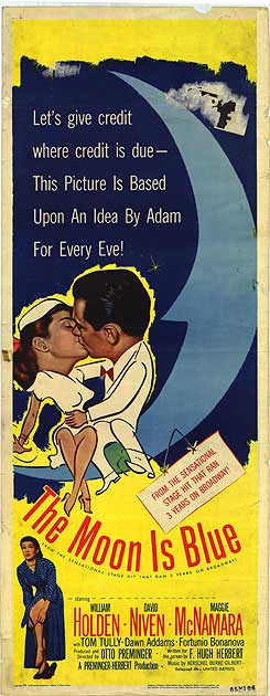 Moon Is Blue vintage movie poster showcasing edge wear and fold lines.
