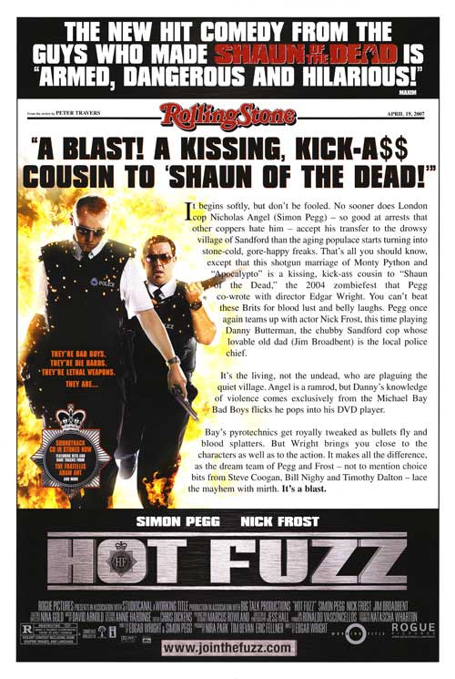 Front cover of Hot Fuzz Blu-ray collector’s edition featuring Simon Pegg and Nick Frost in action.