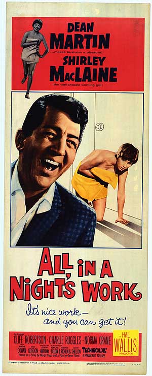 Cover image of 'All In A Night's Work' thriller novel featuring a mysterious woman and dark background