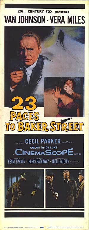 Close-up of the book cover of 23 Paces To Baker Street, a detective mystery novel