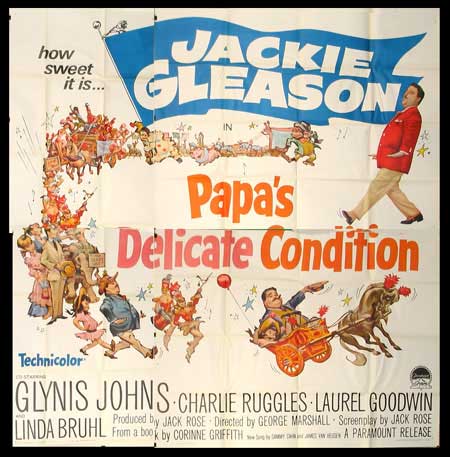 Front view of the Papa's Delicate Condition six sheet poster showcasing Jackie Gleason.