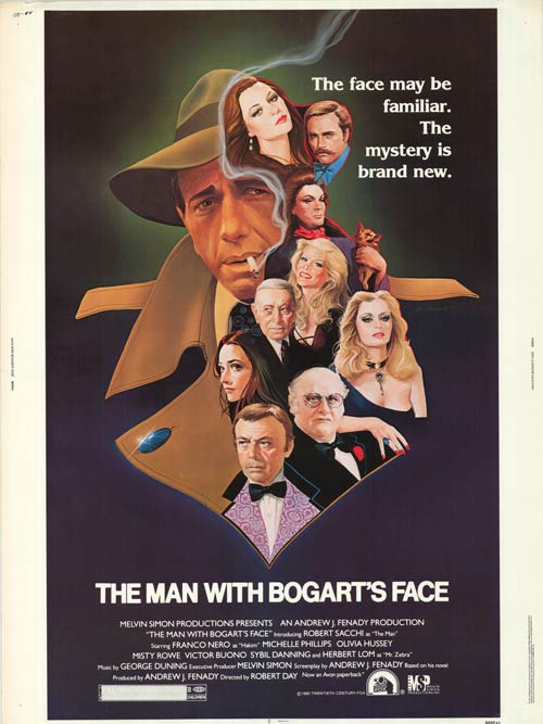 Front view of Bogart face t-shirt showcasing vintage design.