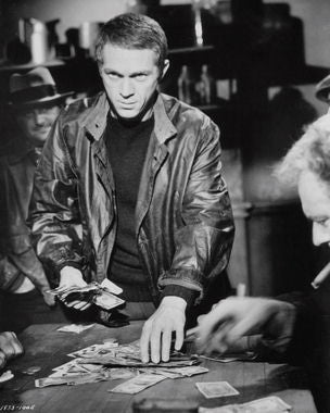 Front view of a classic Steve McQueen jacket, showcasing its rugged design.
