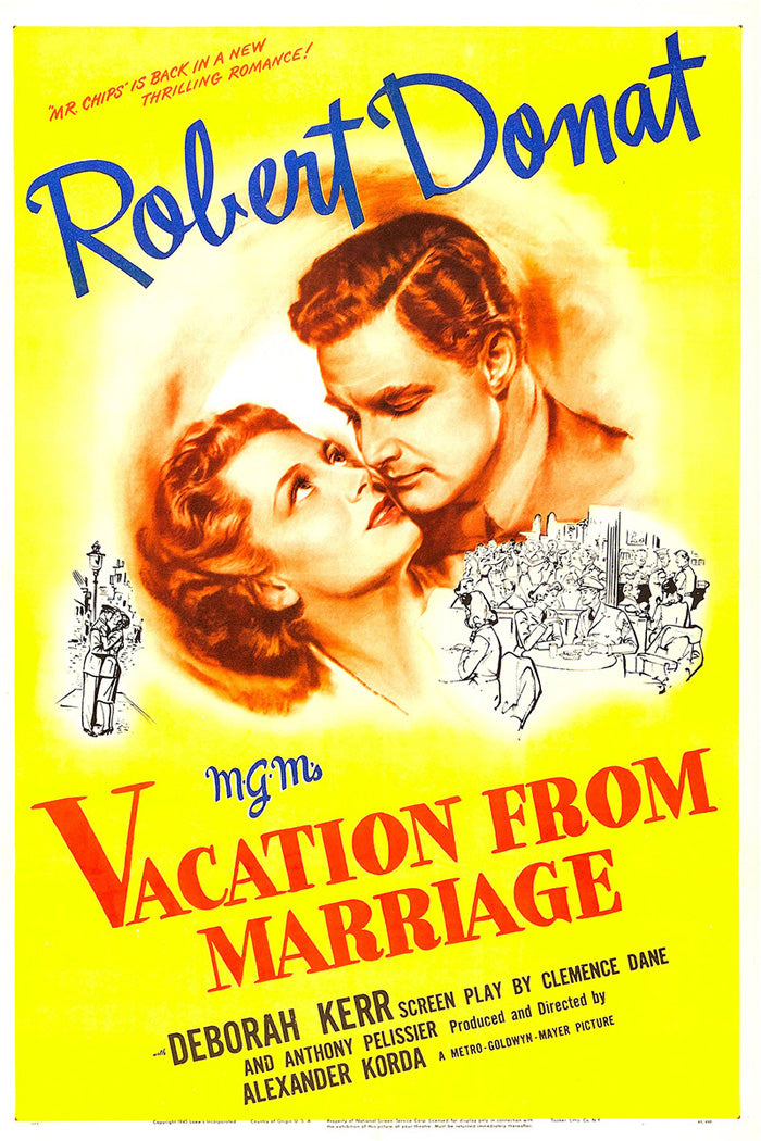 Close-up of the Vacation From Marriage vintage movie poster giclee print with vibrant colors